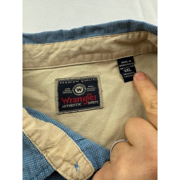 Wrangler Shirt Size 3XL Blue Short Sleeve Button Up Pocket Casual Collared - Picture 2 of 3